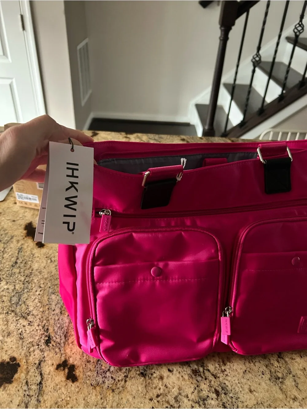 Bright Pink Women's Laptop Tote with Front Pockets